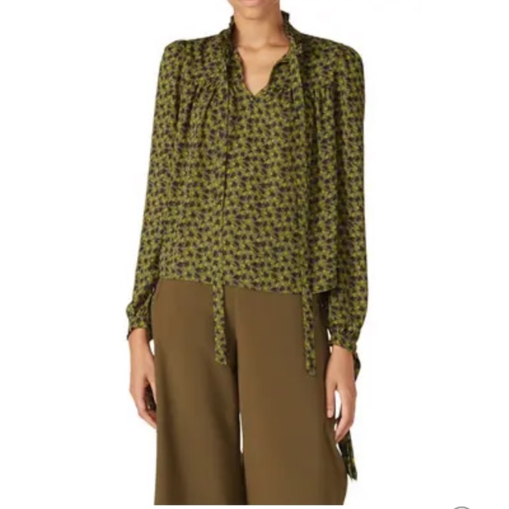 LOVE, WHIT By Whitney Port Green Floral V- Neck Blouse